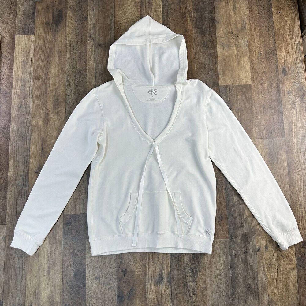 Calvin Klein Sweatshirt Hoodie Womens Medium Ivory Long Sleeve